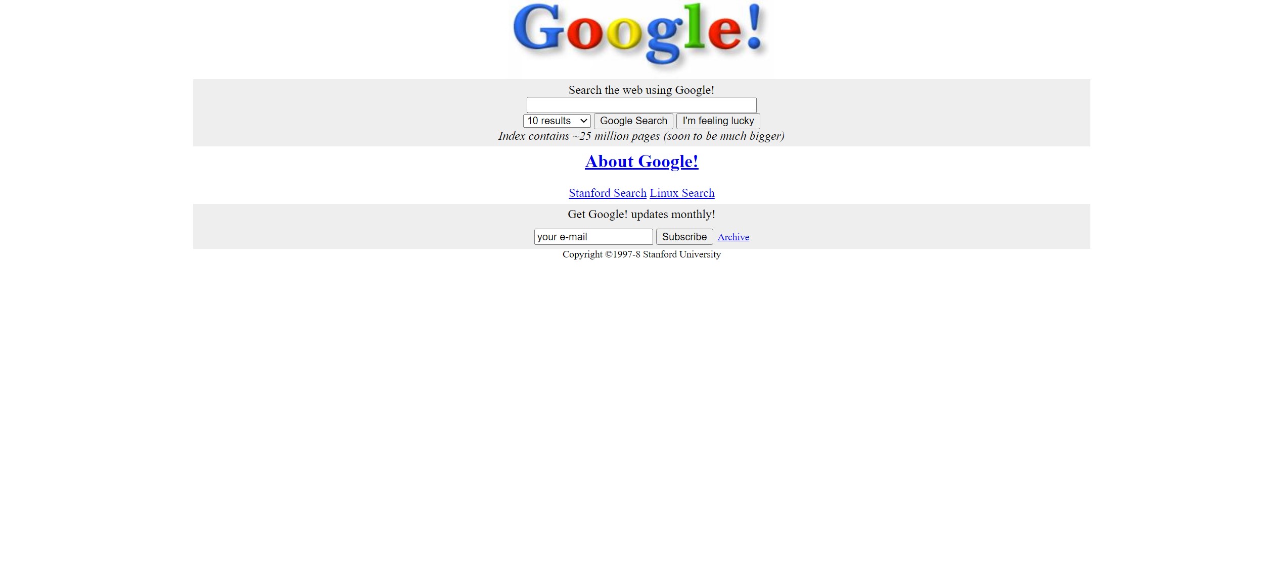 Screenshot of Google Search 1998