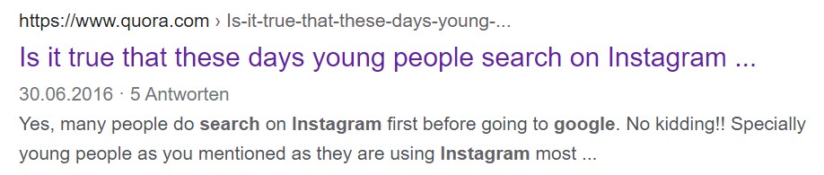Screenshot SERP Quora suchen Leute auf Instagram statt auf Google? 1